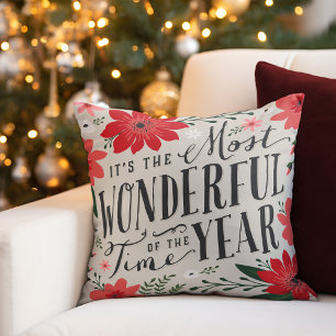 The Most Wonderful Time of Year Holiday Floral Throw Pillow