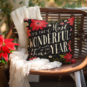The Most Wonderful Time of Year Holiday Floral Throw Pillow