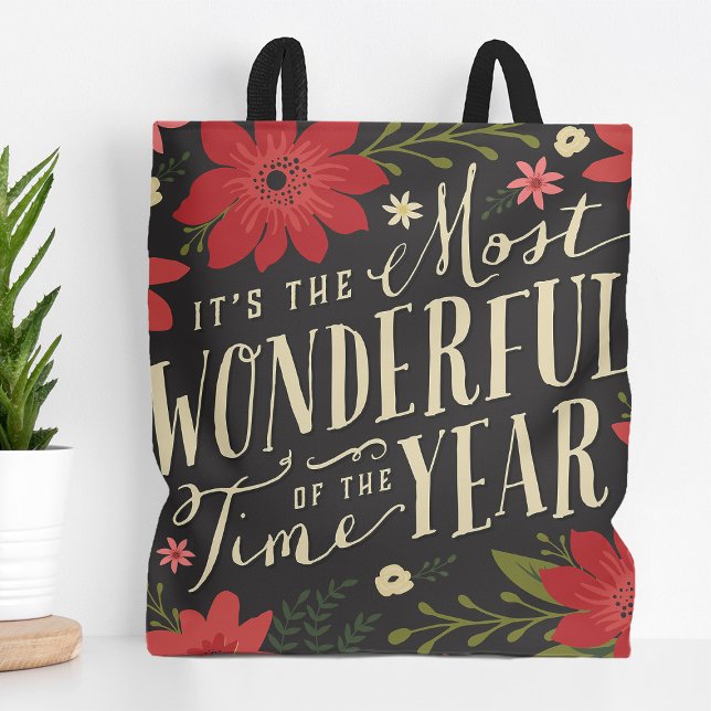 The Most Wonderful Time of Year Holiday Floral Tote Bag (Creator Uploaded)