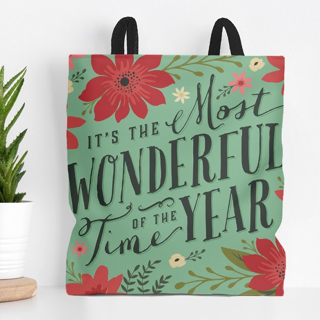 The Most Wonderful Time of Year Holiday Floral Tote Bag (Creator Uploaded)