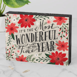 The Most Wonderful Time of Year Holiday Floral Wooden Box Sign
