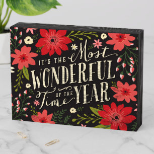 The Most Wonderful Time of Year Holiday Floral Wooden Box Sign