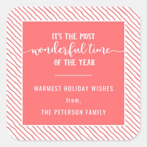 The Most Wonderful Time Of Year Pink Holiday Square Sticker