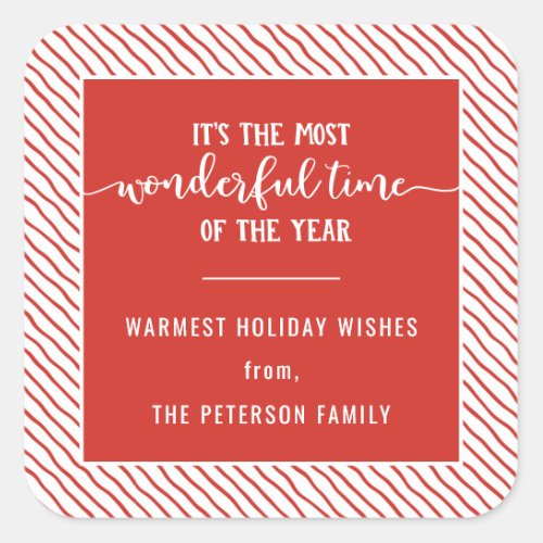 The Most Wonderful Time Of Year Red Holiday Square Sticker