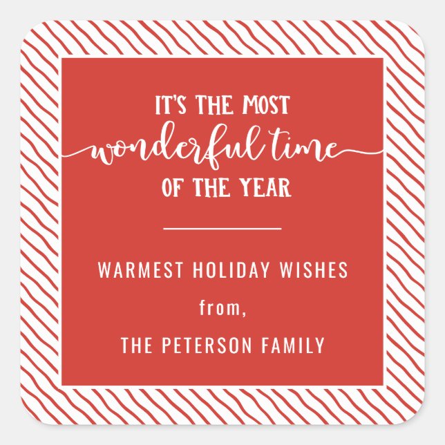 The Most Wonderful Time Of Year Red Holiday Square Sticker (Front)