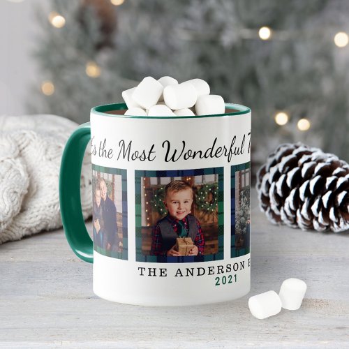 The Most Wonderful Time Plaid Christmas Photo Mug