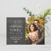 The Most Wonderful Time Rustic Chalkboard Photo Holiday Card (Standing Front)