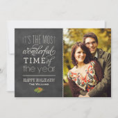 The Most Wonderful Time Rustic Chalkboard Photo Holiday Card (Front)