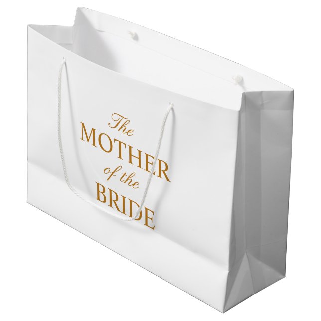 The Mother of the Bride Gold White Gift Bag (Front Angled)