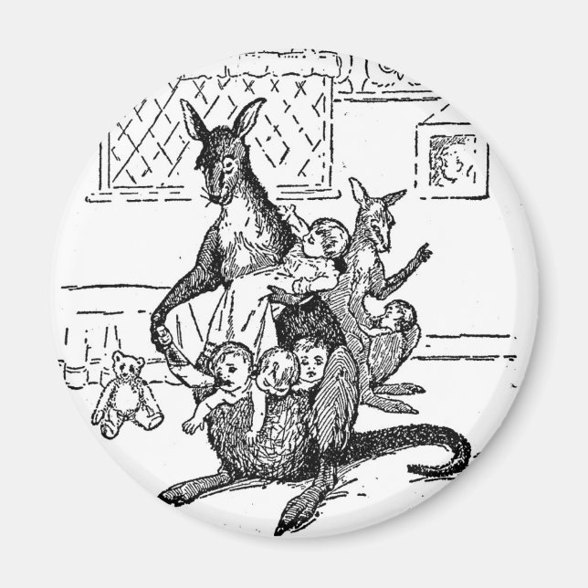 The Motherly Kangaroo Vintage Black and White  Magnet (Front)