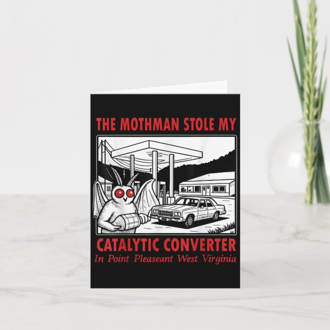 The Mothman Stole My Catalytic Converter Retro Fun Card (Front)