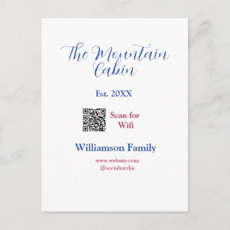 The mountain cabin add family name Q R scan wifi Postcard