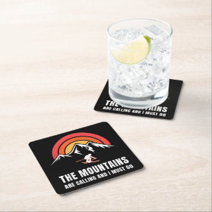 The Mountains Are Calling And I Must Go Skier Square Paper Coaster