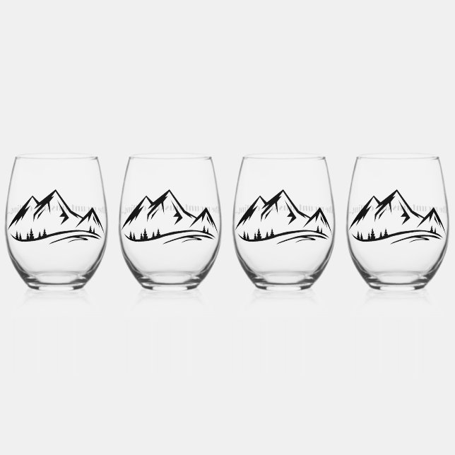The Mountains are Calling Design Wine Glass Set  (Front)