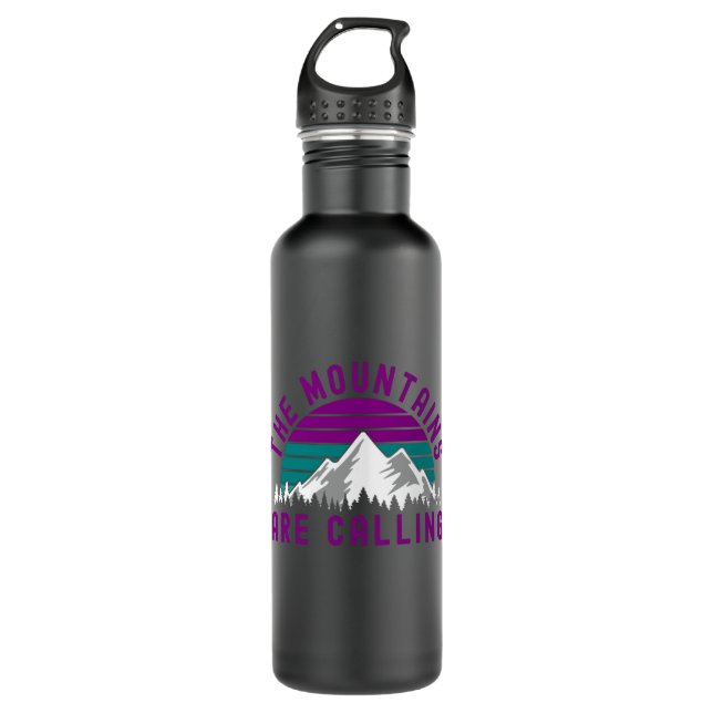The Mountains Are Calling  Hiking Purple Stainless Steel Water Bottle (Front)
