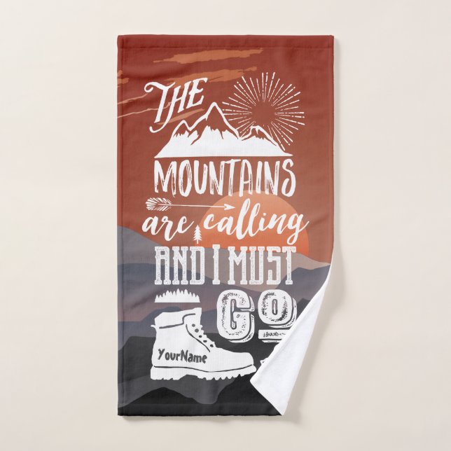 The Mountains are Calling I Must Go Typography Art Hand Towel (Hand Towel)