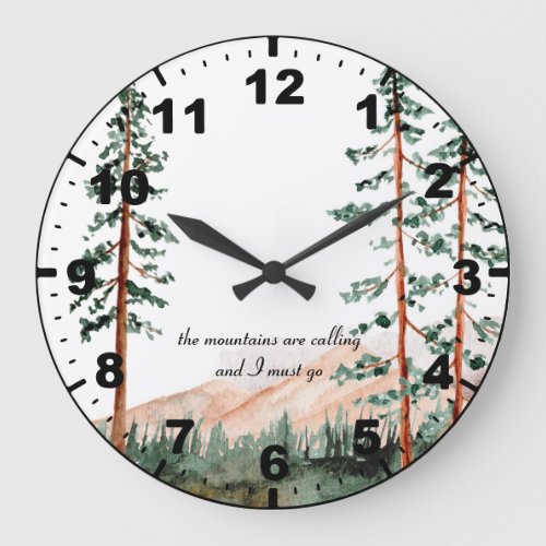 The Mountains Are Calling _ Mountains Fog Pine Large Clock