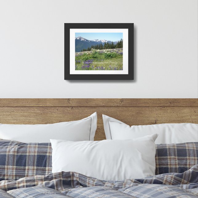 The Mountains are Calling Quote Meadow Wildflowers Framed Art (Bedroom)