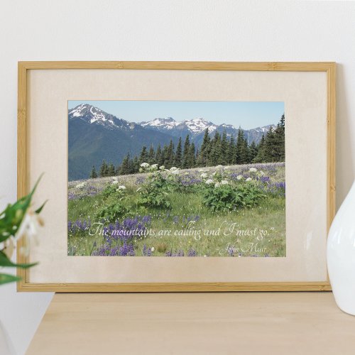 The Mountains are Calling Quote Meadow Wildflowers Poster