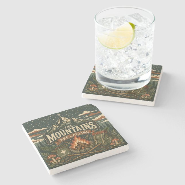 The Mountains Are Calling Stone Coaster (Side)