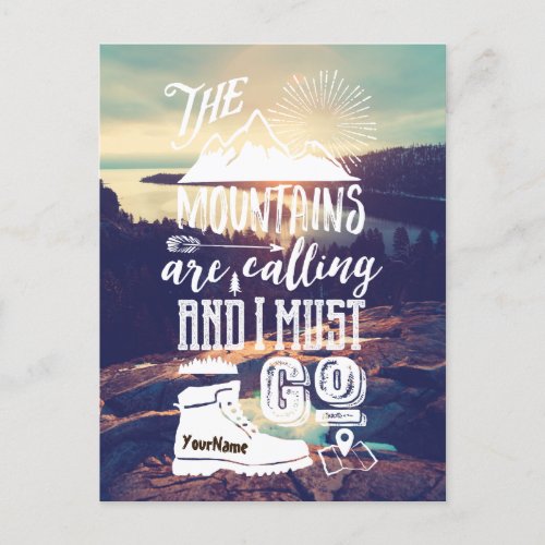 The Mountains are Calling Typography Your Photo Holiday Postcard