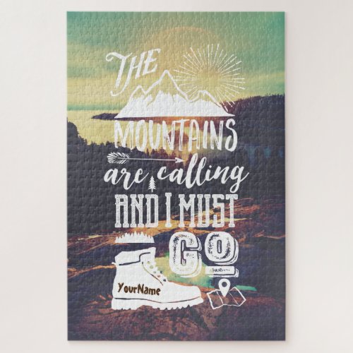 The Mountains are Calling Typography Your Photo Jigsaw Puzzle