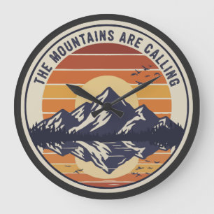 The Mountains Are Calling Vintage Retro Sunset Large Clock