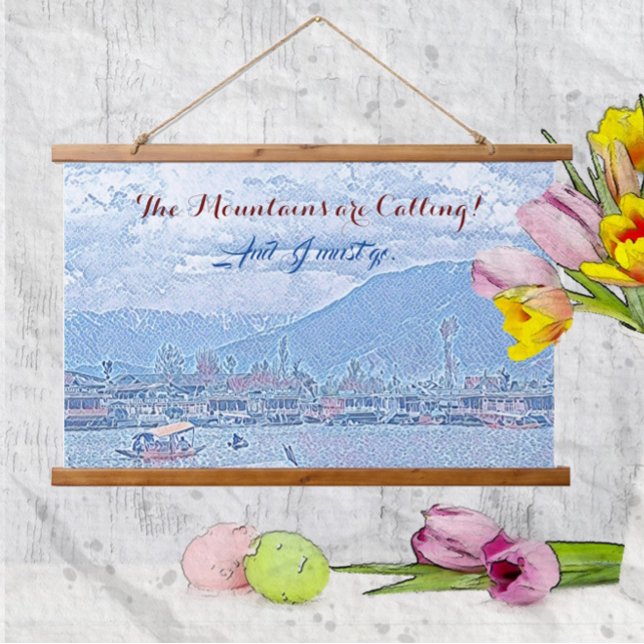 The Mountains are Calling Vivid Blue Lake & Boat  Hanging Tapestry (Creator Uploaded)