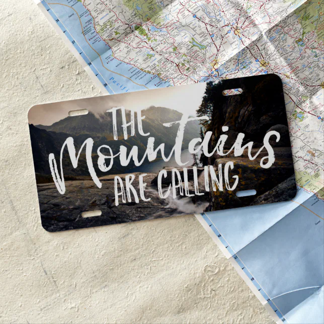 The Mountains are Calling Wanderlust Nature License Plate Zazzle