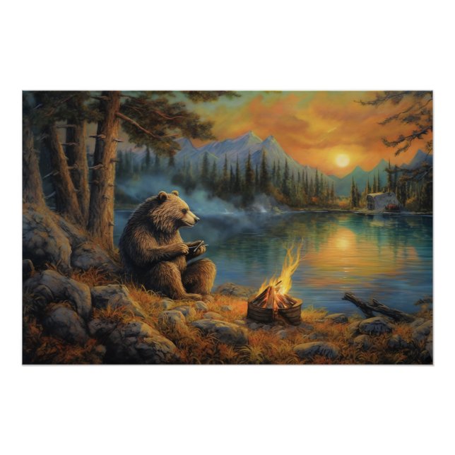 The Mountain's Hearthkeeper Grizzly Bear Campfire Poster (Front)
