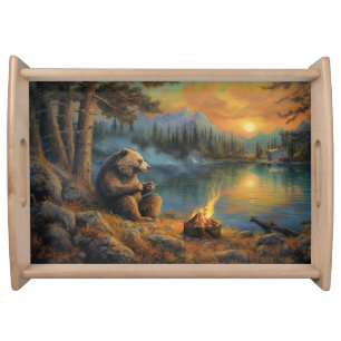 The Mountain's Hearthkeeper Grizzly Bear Campfire Serving Tray