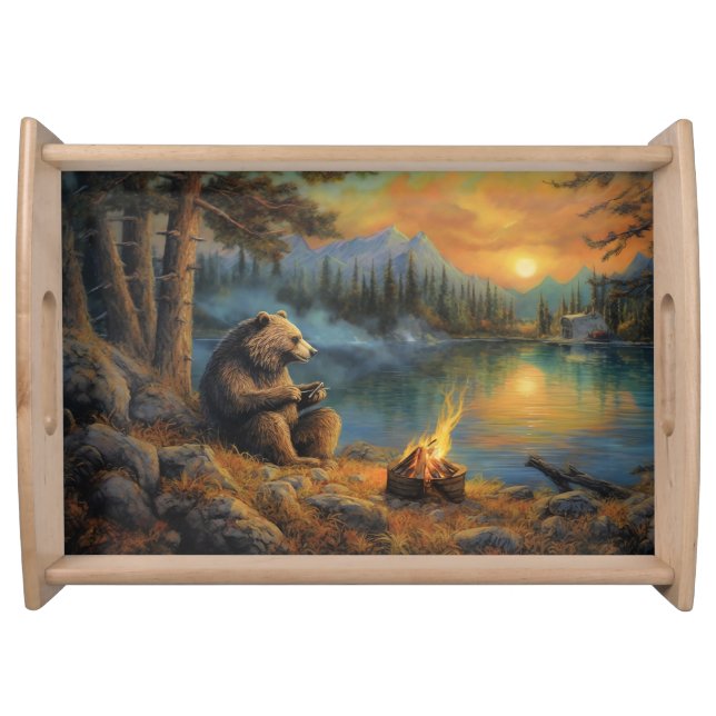 The Mountain's Hearthkeeper Grizzly Bear Campfire Serving Tray (Front)