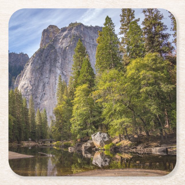 The Mountains of Yosemite Square Paper Coaster (Front)