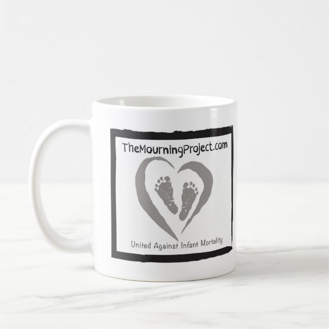 The Mourning Project logo mug for knitters (Left)