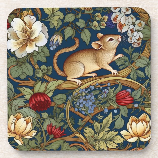 The mouse and flowers Art nouveau Beverage Coaster (Front)