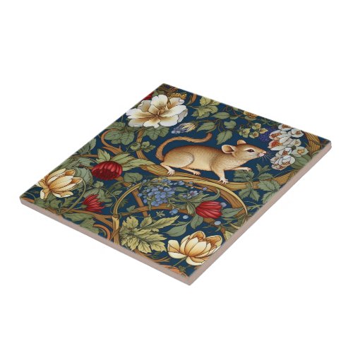 The mouse and flowers Art nouveau Ceramic Tile