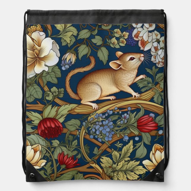 The mouse and flowers Art nouveau Drawstring Bag (Front)