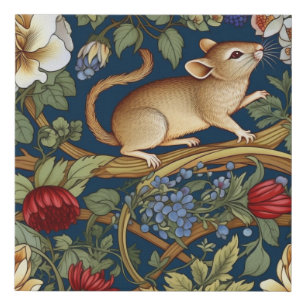 The mouse and flowers Art nouveau Faux Canvas Print