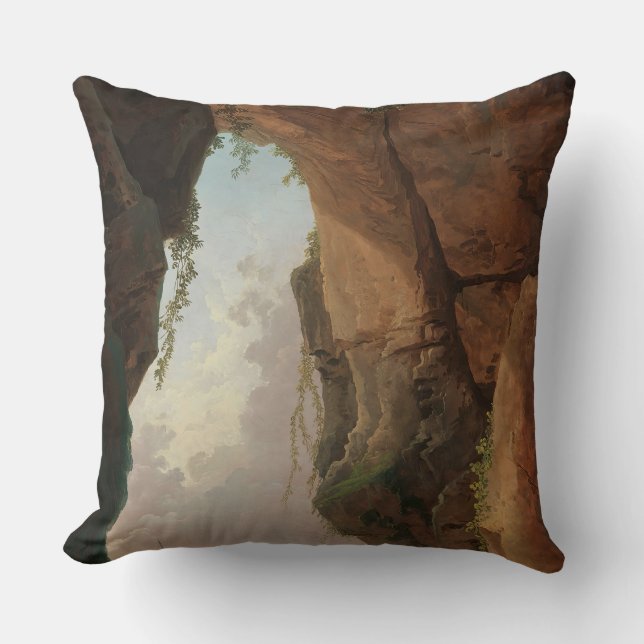 The Mouth of a Cave (1784) Hubert Robert  Throw Pillow (Front)