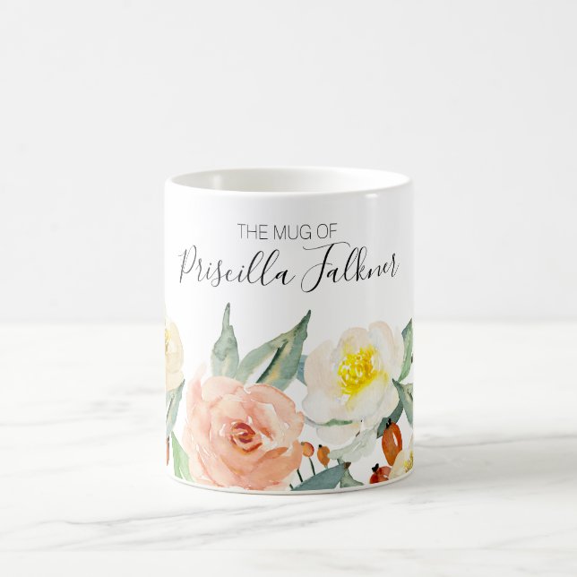 The Mug Of Modern Peach Watercolor Flowers (Center)