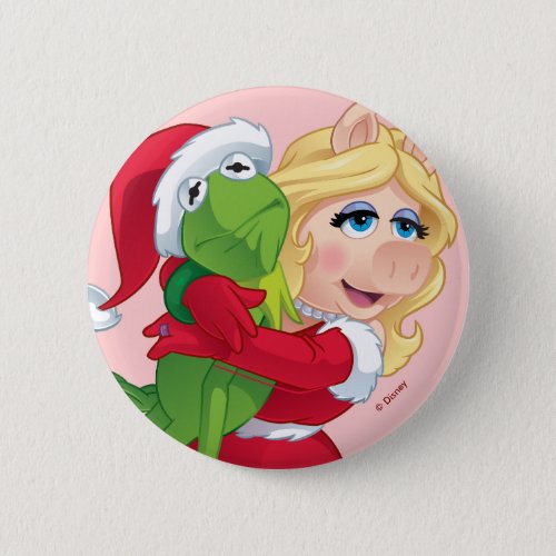 The Muppets  Kermit  Miss Piggy Christmas Button