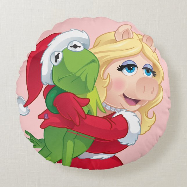 The Muppets | Kermit & Miss Piggy Christmas Round Pillow (Front)