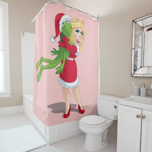 The Muppets | Kermit & Miss Piggy Christmas Shower Curtain (In Situ)