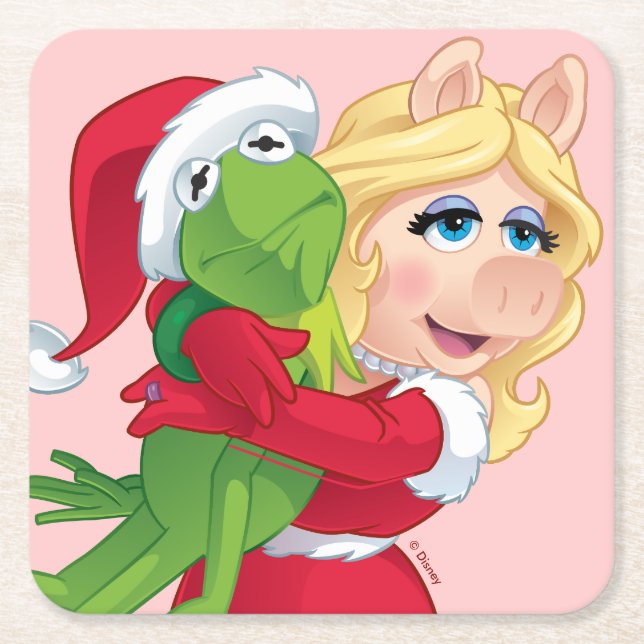 The Muppets | Kermit & Miss Piggy Christmas Square Paper Coaster (Front)