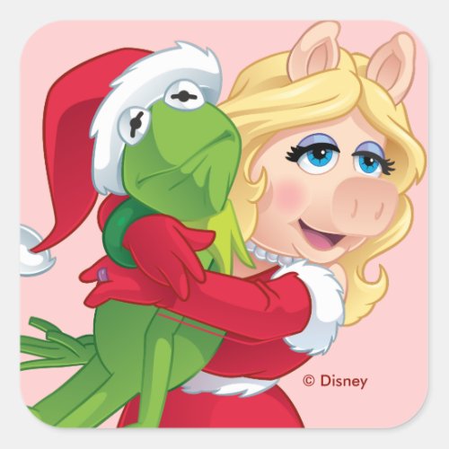 The Muppets  Kermit  Miss Piggy Christmas Square Sticker