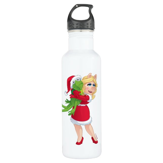 The Muppets | Kermit & Miss Piggy Christmas Stainless Steel Water Bottle (Front)
