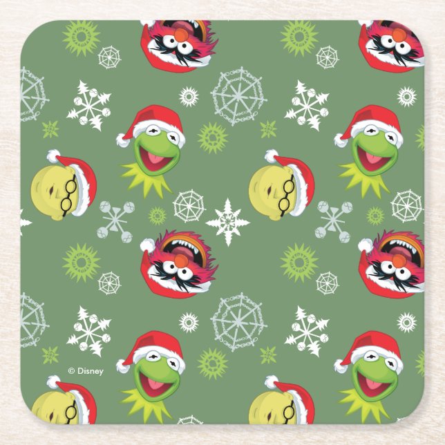The Muppets | Merry Christmas Pattern Square Paper Coaster (Front)