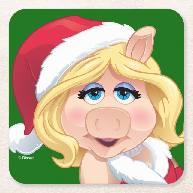 The Muppets | Miss Piggy Santa Claus Square Paper Coaster (Front)