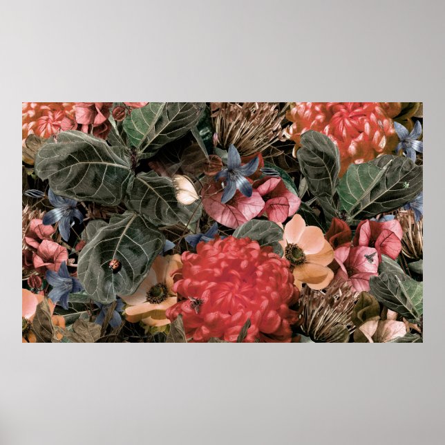 The mural on the wall. Flowers and plants with ins Poster (Front)