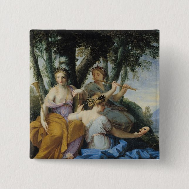 The Muses, Clio, Euterpe and Thalia, c.1652-55 Pinback Button (Front)